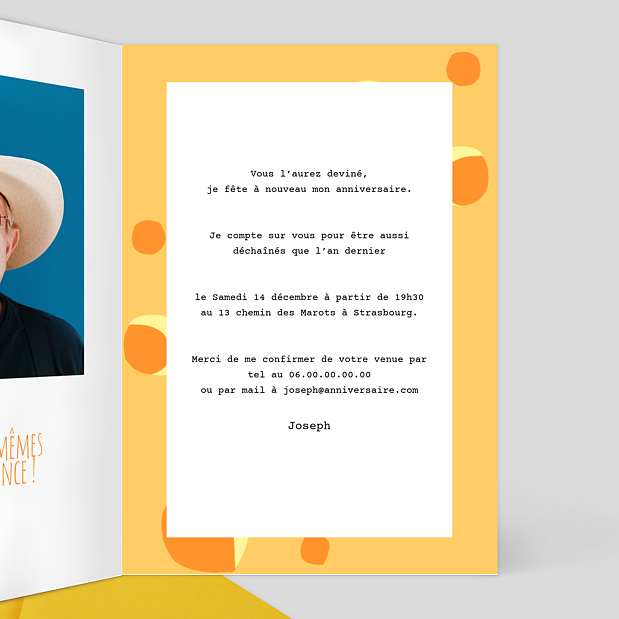 Invitation Anniversaire Say Cheeese Intérieur Droit
