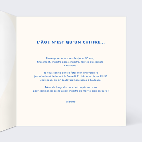 Invitation anniversaire Plus 1 Intérieur Droit