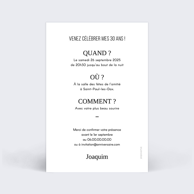 Invitation Anniversaire Filet d'Or Photo Verso