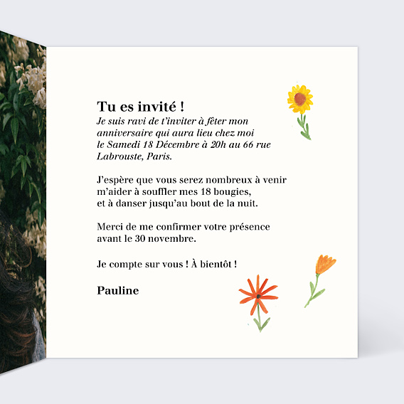 Invitation Anniversaire Adulte Motif Floral