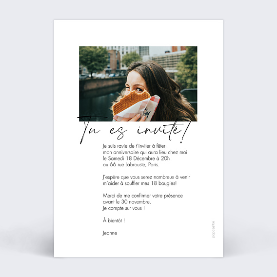 Invitation anniversaire Fraicheur Verso