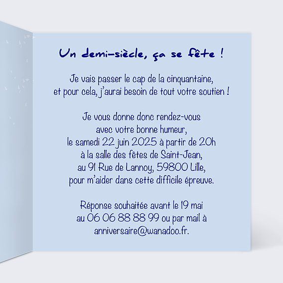 Invitation anniversaire Photos 50 ans Intérieur Droit