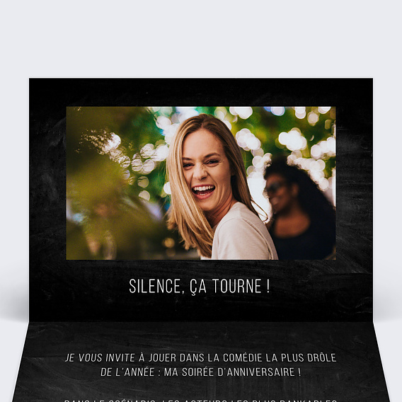 Invitation anniversaire Clap Tournage Intérieur Gauche
