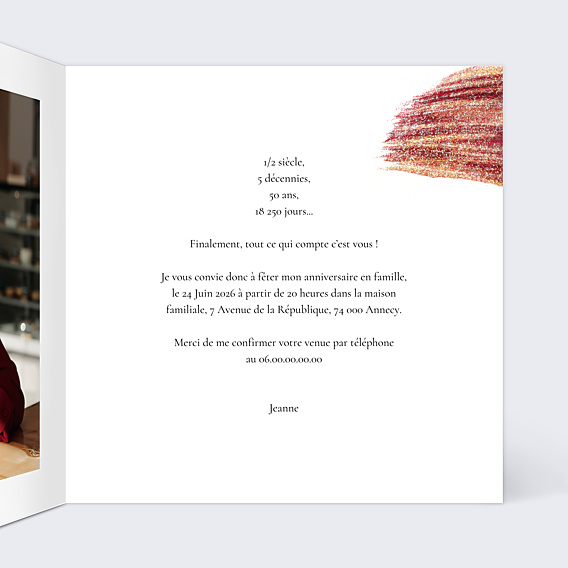 Invitation Anniversaire Adulte Texture Grenat