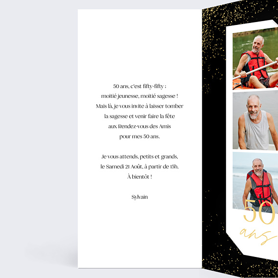 Invitation anniversaire Champagne Festif Intérieur Gauche