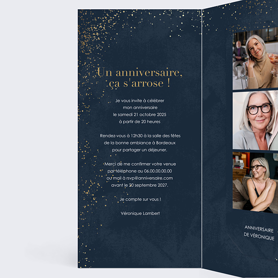 Invitation anniversaire Mémento Intérieur Gauche