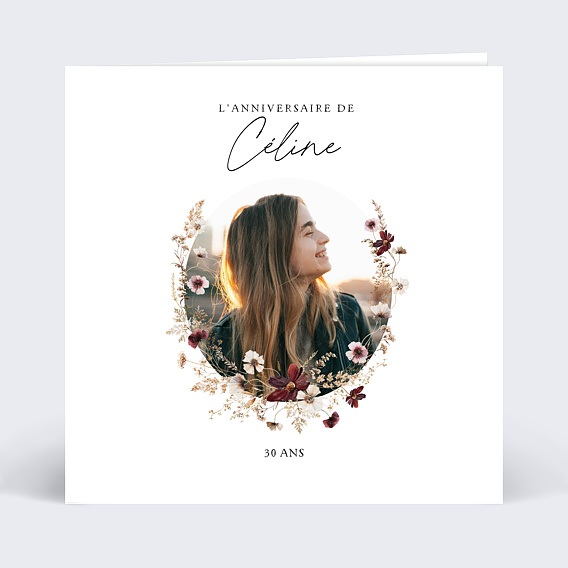 Invitation Anniversaire Adulte Couronne de fleurs graines