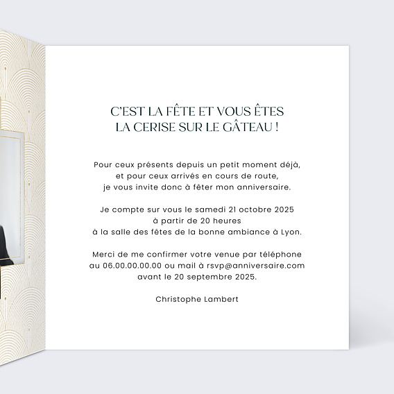 Invitation anniversaire Gatsby Intérieur Droit