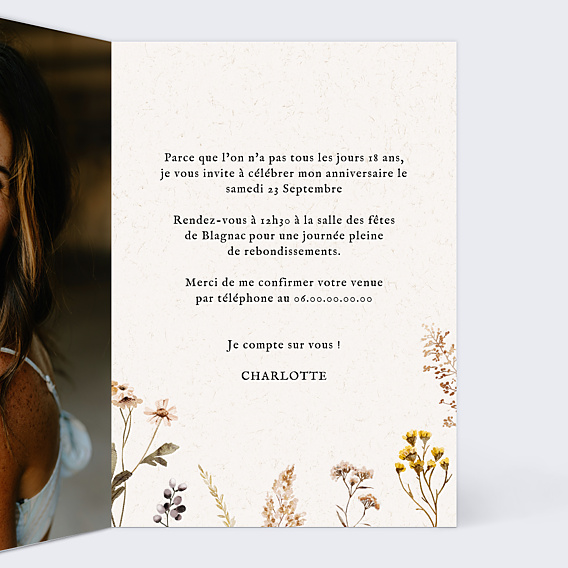 Invitation Anniversaire Adulte Bouquet sauvage