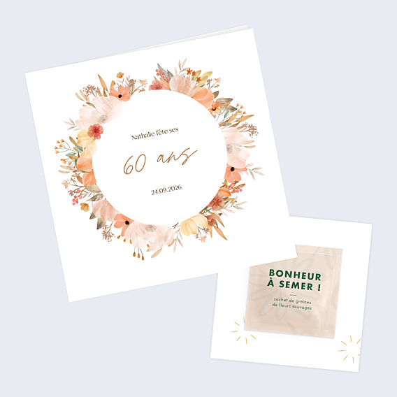 Invitation Anniversaire Adulte Flower of Fall Graines à planter
