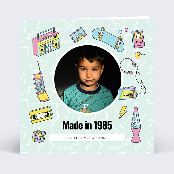 Invitation anniversaire Objets des années 80