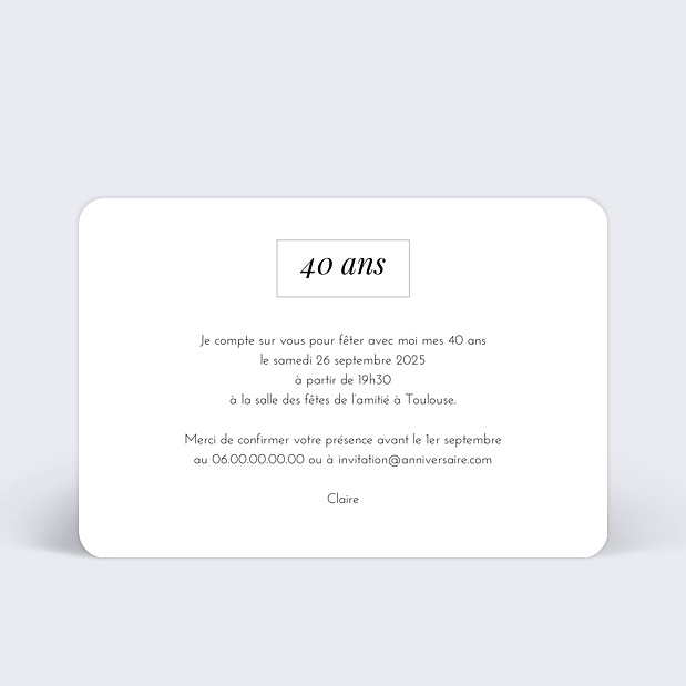 Invitation Anniversaire Etiquette Verso