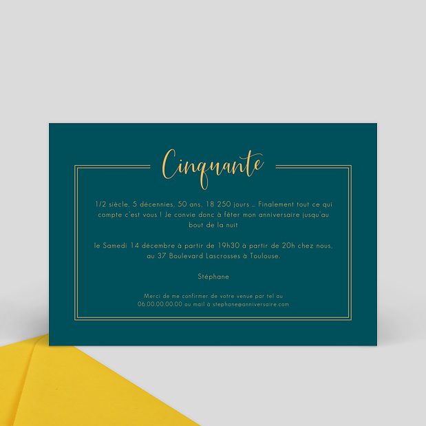 Invitation Anniversaire Milestone Cinquante Verso