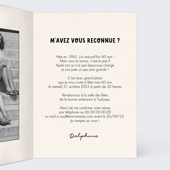 Invitation anniversaire Instants Gravés Intérieur Droit