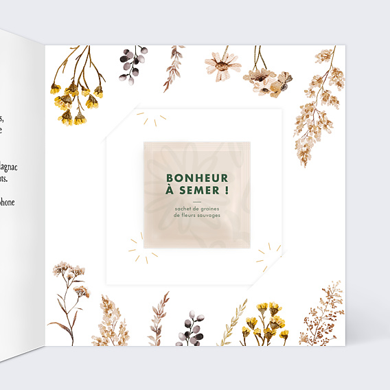 Invitation anniversaire Fleurs séchées avec Graines Intérieur Droit