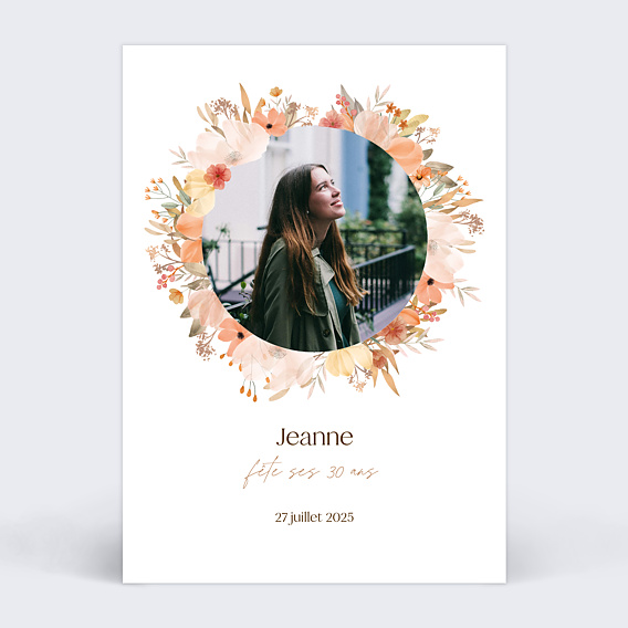 Invitation anniversaire Flower of fall avec photo