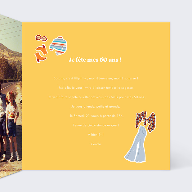 Invitation Anniversaire Adulte Vêtements Années 70 Intérieur Droit