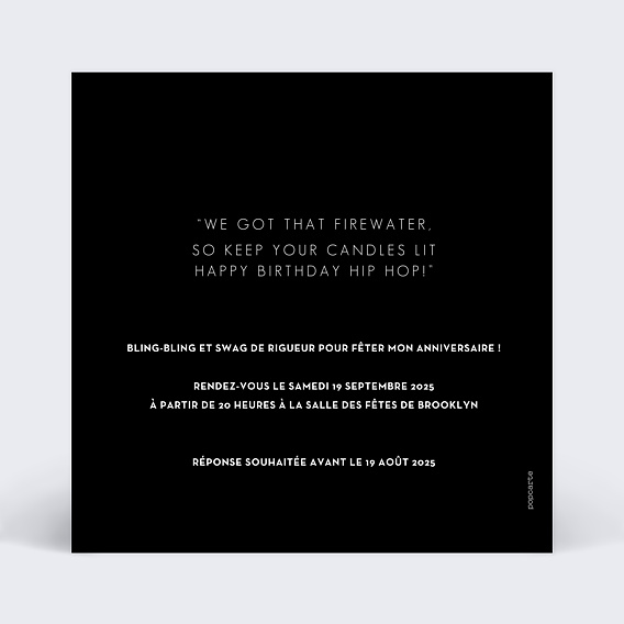 Invitation anniversaire Hip Hop Verso