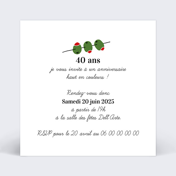 Invitation anniversaire Tapas Party Verso