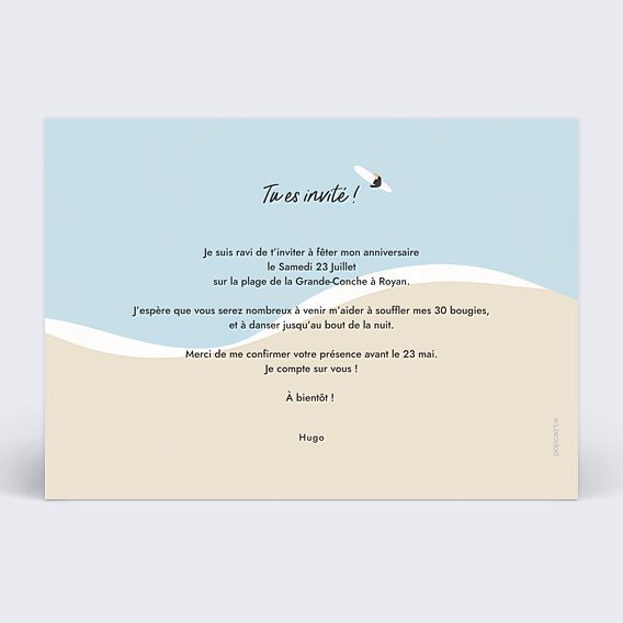Invitation Anniversaire Adulte Surfer Vibe