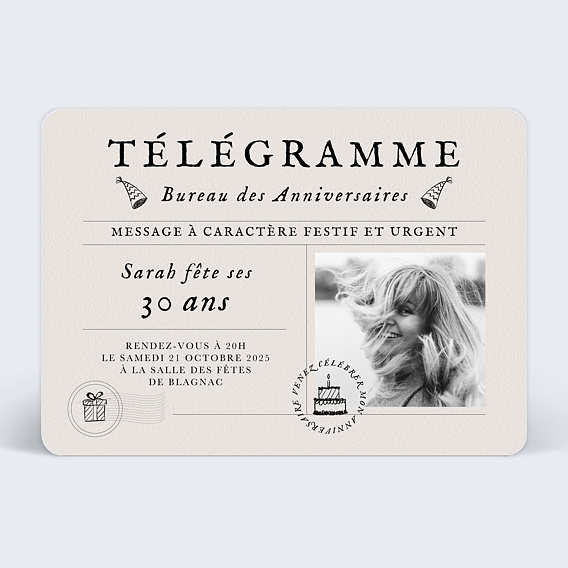 Invitation anniversaire Télégramme