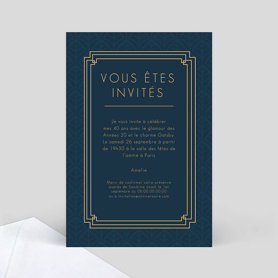 Invitation anniversaire Années Folles Cadre Photo Verso