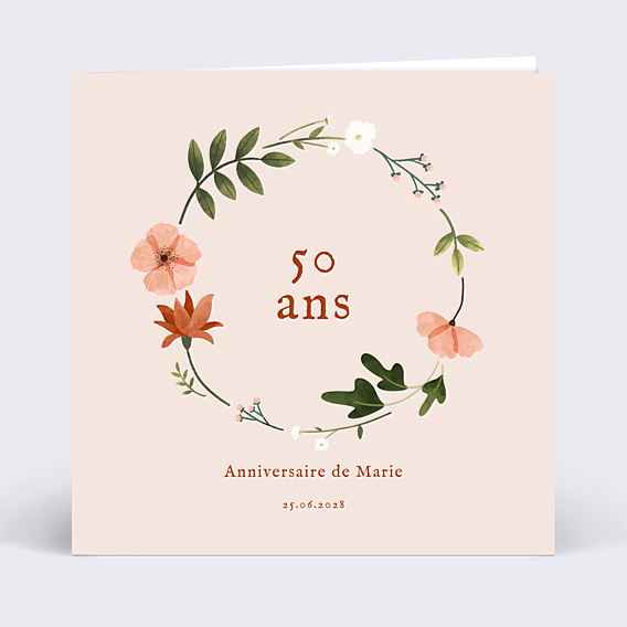 Invitation Anniversaire Adulte Couronne de fleurs champêtre