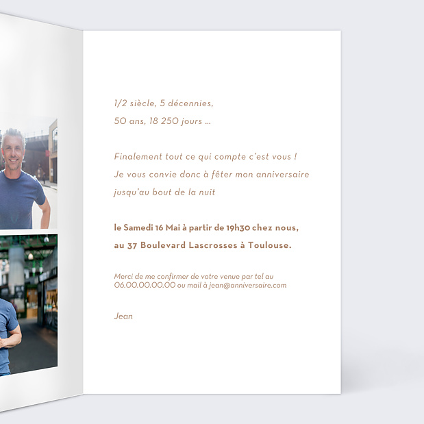 Invitation Anniversaire Élégance Ocre Intérieur Droit
