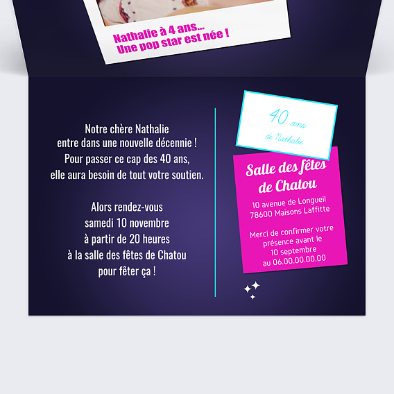Invitation anniversaire Recap années 80 Intérieur Droit