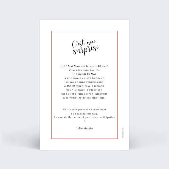 Invitation Anniversaire Adulte Cadre Typographique