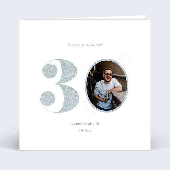 Invitation Anniversaire Adulte Photo souvenir argenté 30