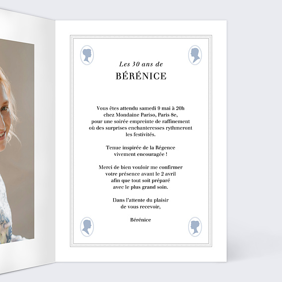 Invitation anniversaire Portrait régence Intérieur Droit