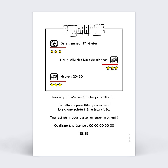Invitation Anniversaire Adulte Portrait jeu vidéo urbain