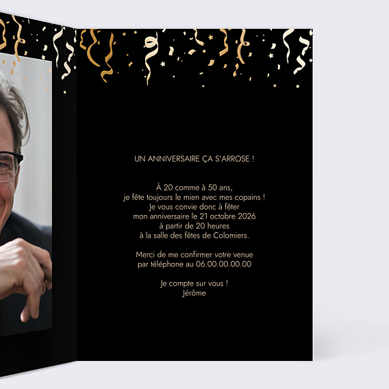 Invitation Anniversaire Adulte Motif Noir & Ocre