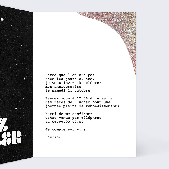 Invitation anniversaire Boule à facette Intérieur Droit