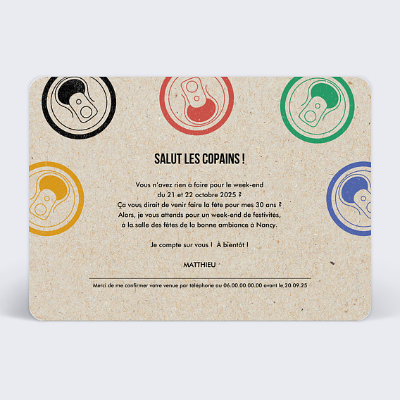 Invitation anniversaire Olympiades Verso