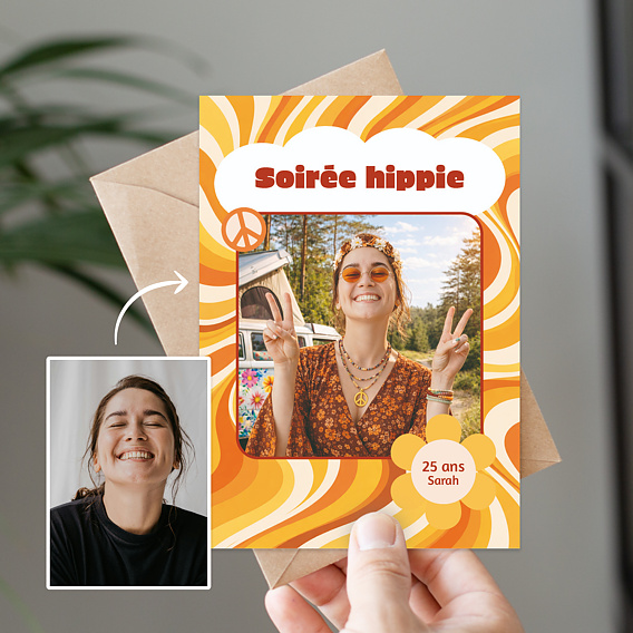 Invitation Anniversaire Adulte Portrait en hippie