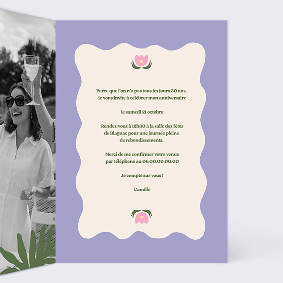 Invitation anniversaire Fleurs Modernes Intérieur Droit