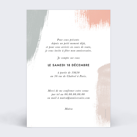 Invitation Anniversaire Adulte Traits de peinture