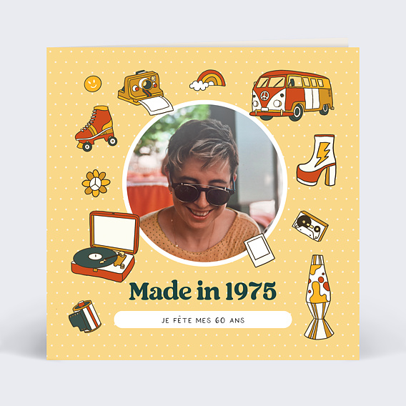 Invitation anniversaire Objets des années 70