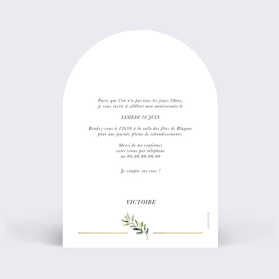 Invitation Anniversaire Adulte Végétal chic