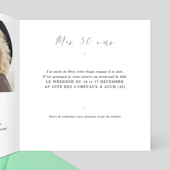 Invitation anniversaire Dorure Eucalyptus Intérieur Droit