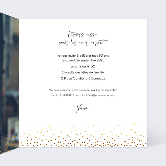 Invitation anniversaire Élégance Intérieur Droit