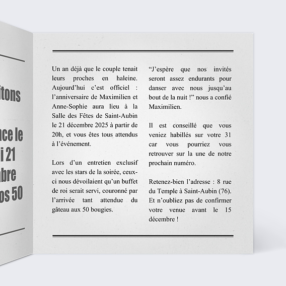 Invitation anniversaire Carte Journal Multianniversaire Intérieur Droit