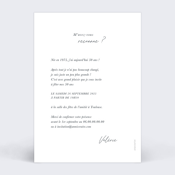 Invitation anniversaire Belle Époque Verso