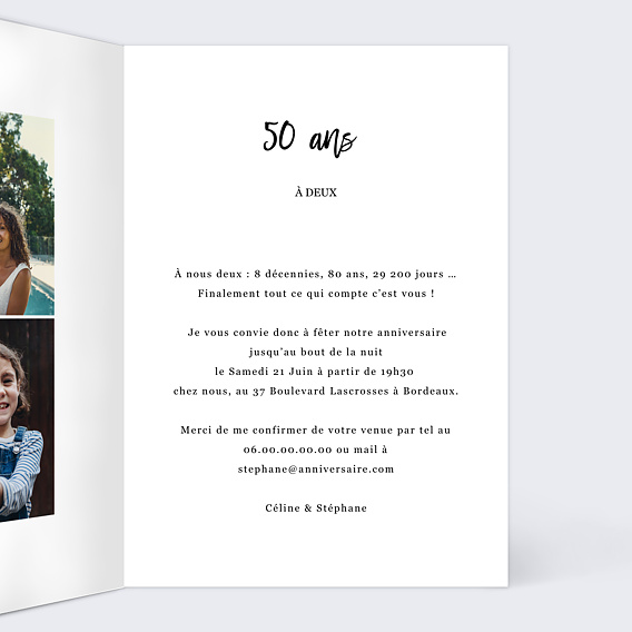 Invitation anniversaire Multiphoto Chic Intérieur Droit