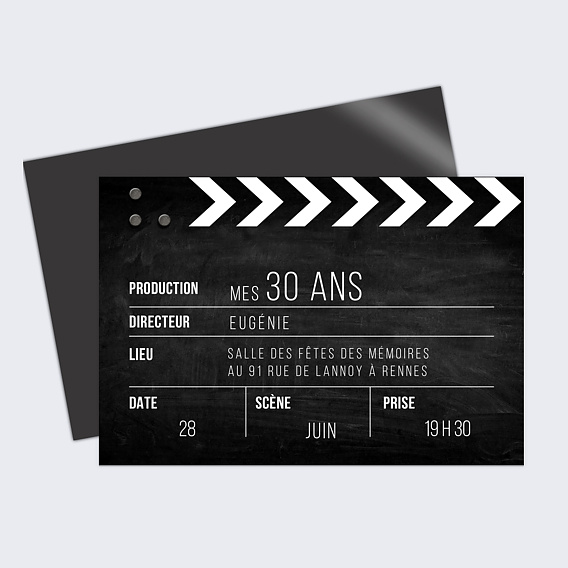 Invitation anniversaire Clap Tournage