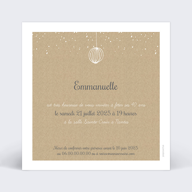 Invitation Anniversaire Lampions Délicats Verso