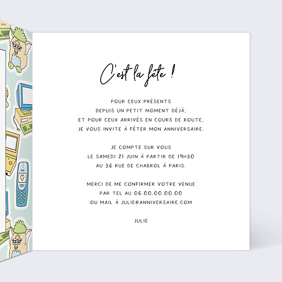 Invitation Anniversaire Adulte Objets des années 90