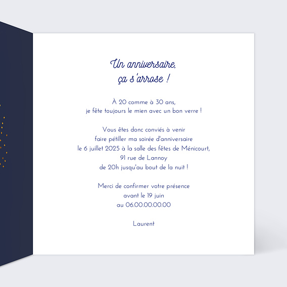 Invitation anniversaire Bulles Ocre Intérieur Droit